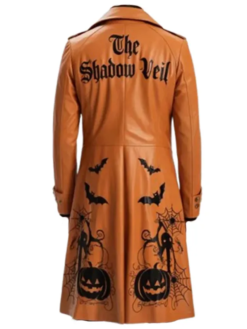 Halloween Pumpkin Leather Long trench Coat