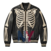 Halloween Skeleton Leather Bomber Varsity Biker Style Jacket For Sale