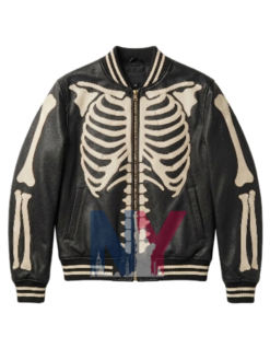 Halloween Skeleton Leather Bomber Varsity Biker Style Jacket For Sale