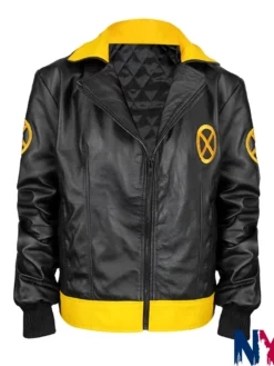 Halloween X-Men 97 Rogue Cropped Black And Yellow Leather Cosplay Costume Jacket front view