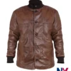Harry Da Souza TV Series Mobland 2025 Tom Hardy Brown Leather Jacket front view