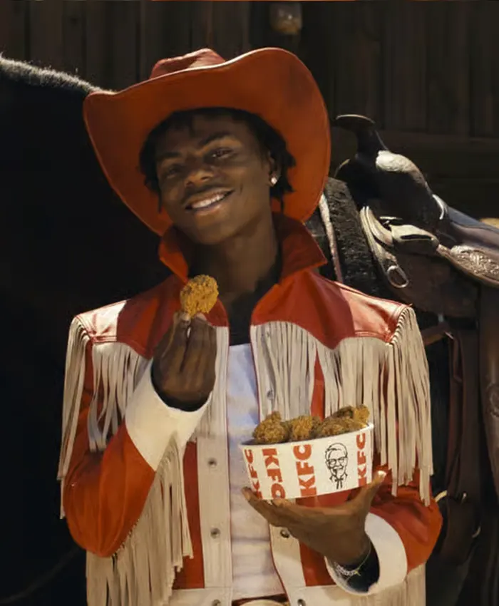 IShowSpeed KFC Commercial Red And White Western Fringe Leather Jacket front view