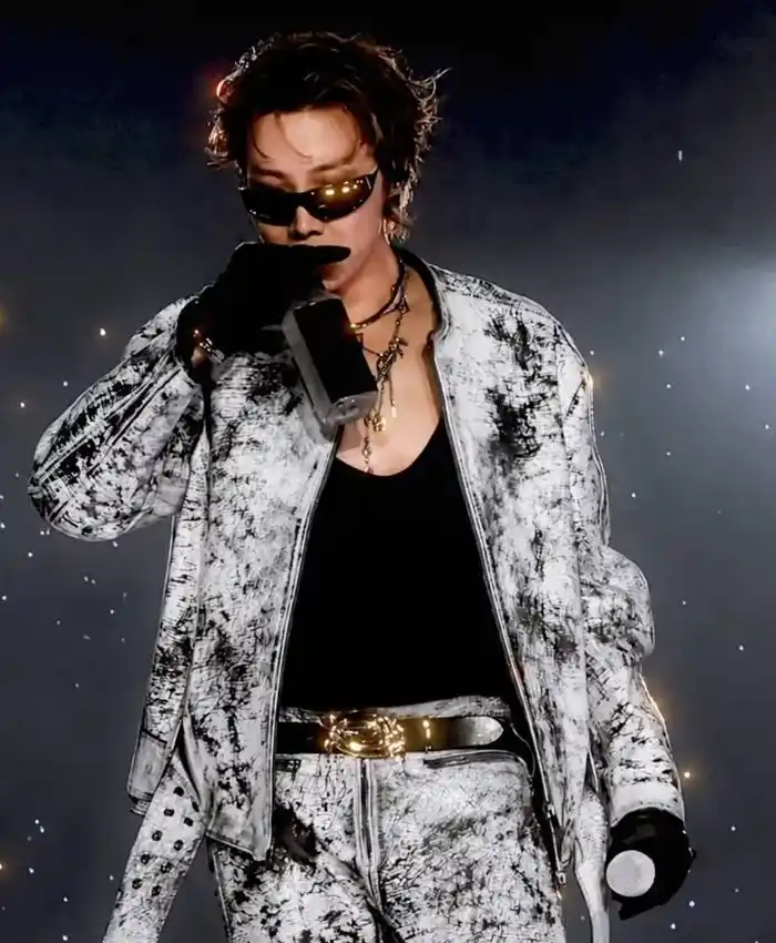 J-Hope BTS ARIRANG World Tour Chicago Distressed And Textured Leather Jacket front view