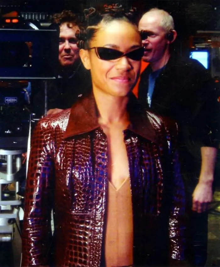 Jada Pinkett Smith Movie The Matrix 4 2021 Niobe Slim-Fit Red Leather Jacket front view