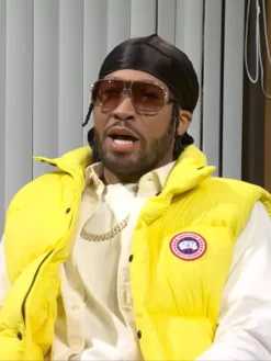 Jalen Brunson NBC Saturday Night Live Season 52 Premiere Parachute Yellow Puffer Vest front view