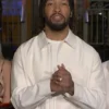 Jalen Brunson NBC Saturday Night Live Season 52 Premiere White Cotton Workwear Jacket front view