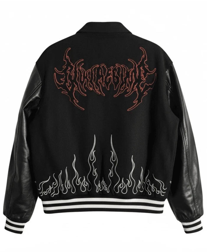 Jason Voorhees Embroidered Mask Patch Black Wool Jacket Back