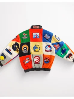 Jeff Hamilton Tyrese Haliburton NBA Teams Collage Colorblock Bomber Leather Jacket back view