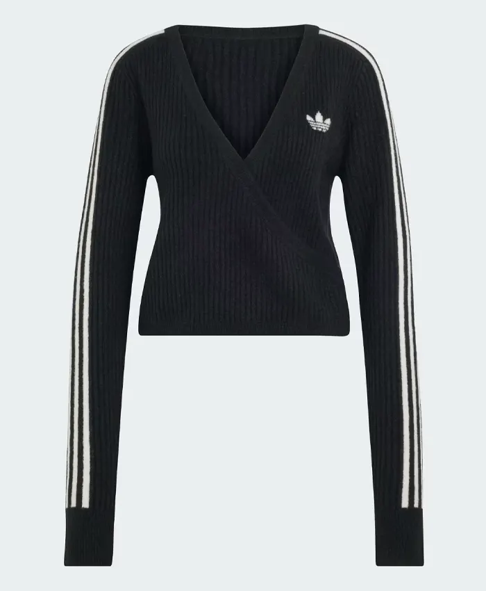 Jennie Adidas Black Knitted Wrap Around Cardigan