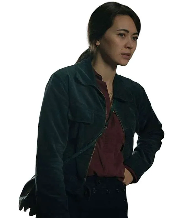 Jessica-Henwick-Silo-Tv-Series-S03-Helen-Drew-Grey-Corduroy-Jacket-Front
