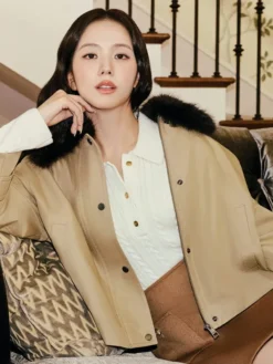 Jisoo Tommy Hilfiger Beige Cotton Fur Jacket