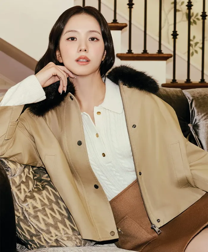 Jisoo Tommy Hilfiger Beige Cotton Fur Jacket