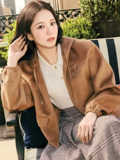 Jisoo Tommy Hilfiger Brown Wool Hooded Jacket