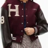 Jisoo Tommy Hilfiger Manteco Wool Blend Leather Sleeves Letterman Varsity Jacket