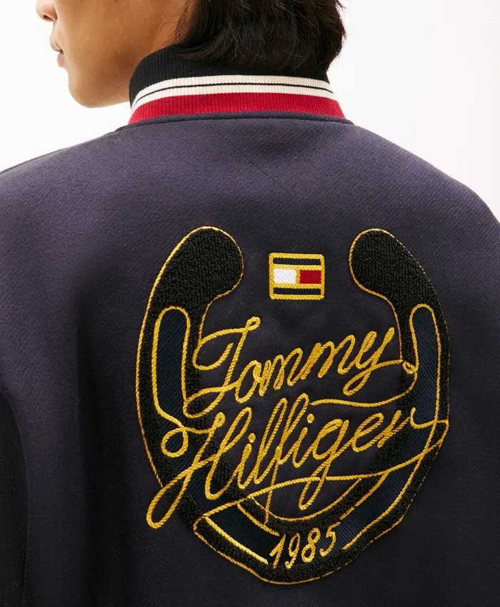 Jisoo Tommy Hilfiger Navy Wool Leather Varsity Jacket - Image 4