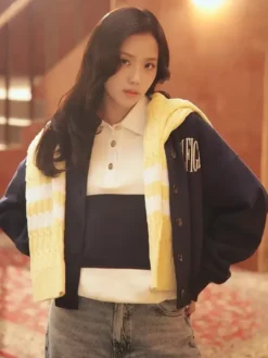 Jisoo Tommy Hilfiger Varsity Fleece Bomber Jacket