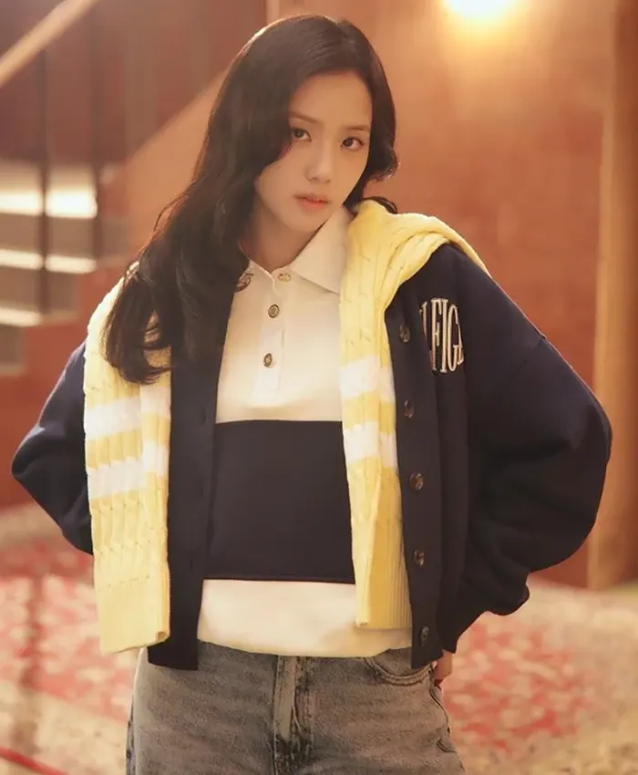 Jisoo Tommy Hilfiger Varsity Fleece Bomber Jacket