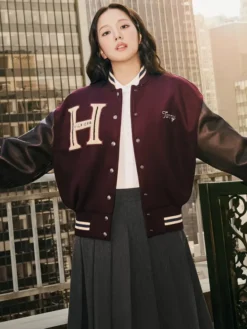 Jisoo Tommy Hilfiger Wool Blend Leather Varsity Jacket