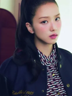 Jisoo Tommy Hilfiger Wool Blend Leather Varsity Jacket In Navy