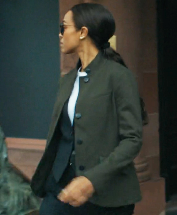 Joe-Lioness-Tv-Series-2026-Zoe-Saldana-Green-Cotton-Blazer-Right