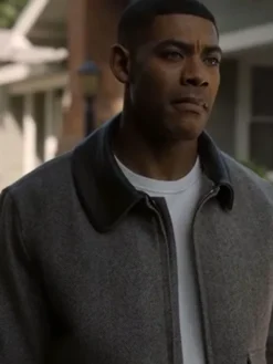 John Stewart TV-Series Lanterns 2026 Aaron Pierre Grey Wool Bomber Jacket front view