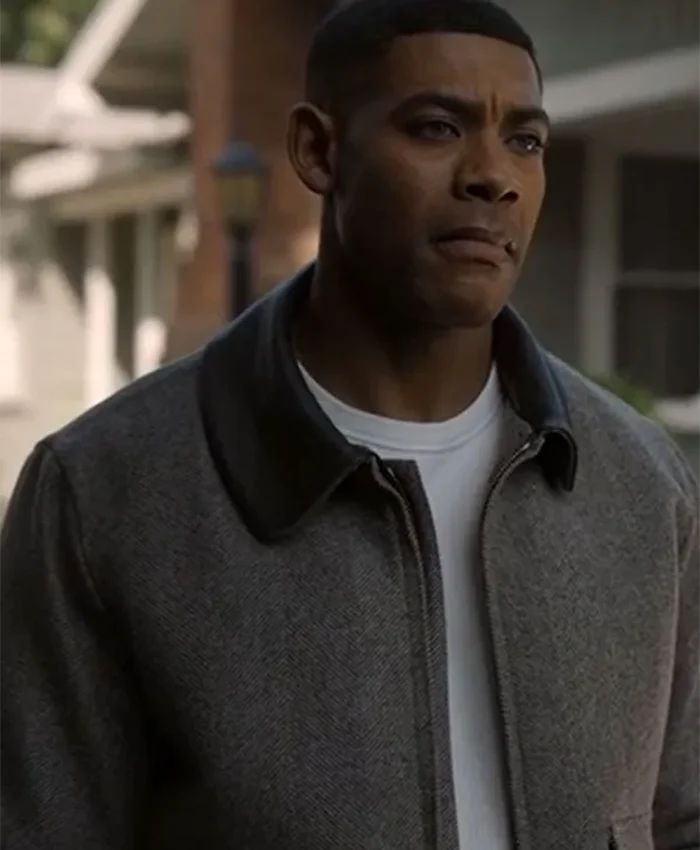 John Stewart TV-Series Lanterns 2026 Aaron Pierre Grey Wool Bomber Jacket front view