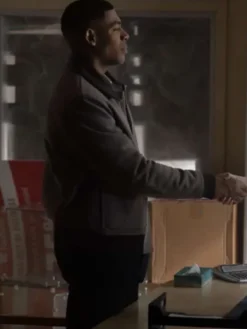 John Stewart TV-Series Lanterns 2026 Aaron Pierre Grey Wool Bomber Jacket side view