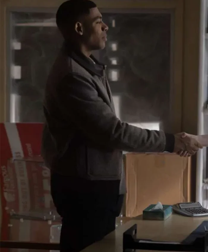 John Stewart TV-Series Lanterns 2026 Aaron Pierre Grey Wool Bomber Jacket side view