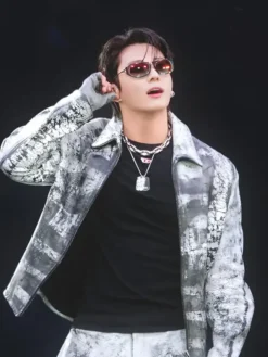 Jungkook ARIRANG World Tour Chicago Diesel L-Pylon-A Cracked-Finish Leather Jacket front view