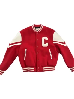 Justin Jefferson Minnesota Vikings Soldier Field Wool Red White Celine Jackson Teddy Jacket front view