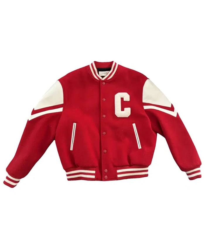 Justin Jefferson Minnesota Vikings Soldier Field Wool Red White Celine Jackson Teddy Jacket front view