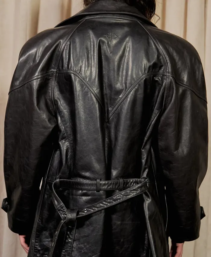 Kai Cenat VIVET Debut New York Fashion Week 2026 Black Leather Oversized Trench Coat back view