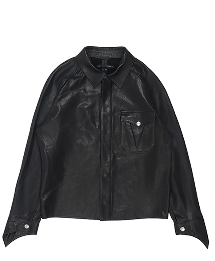 Kai Cenat VIVET Debut New York Fashion Week 2026 Black Leather Oxford Jacket front view