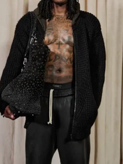 Kai Cenat VIVET Debut New York Fashion Week 2026 Black Open-Knit Cardigan Jacket front view