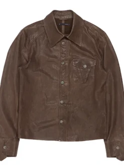 Kai Cenat VIVET Debut New York Fashion Week 2026 Brown Leather Button Down Regular Fit Jacket front view