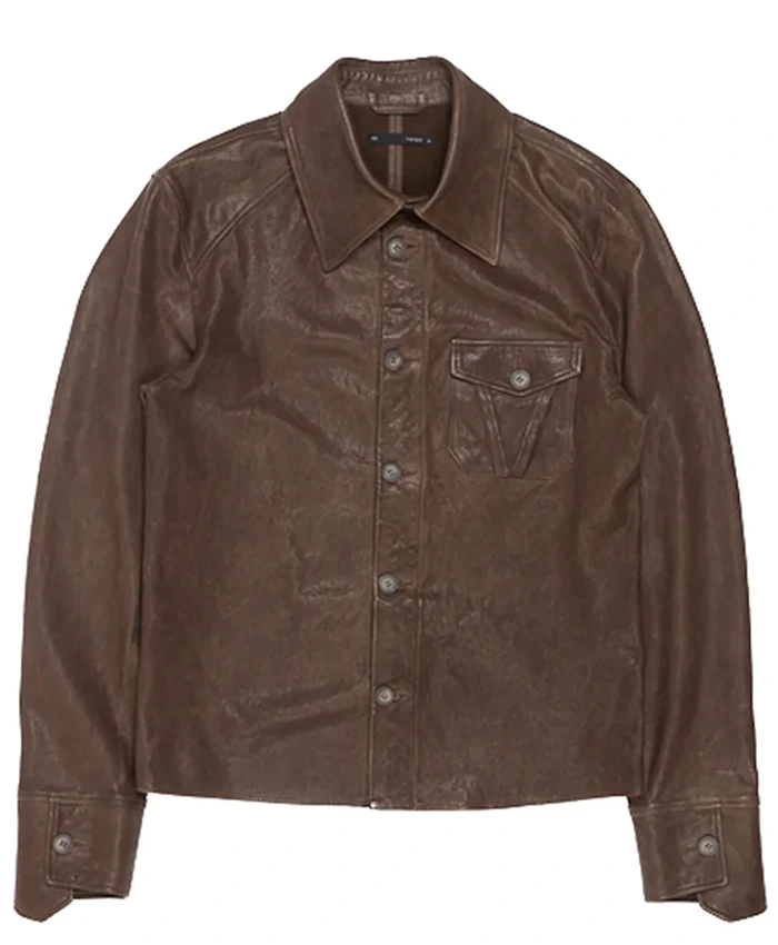 Kai Cenat VIVET Debut New York Fashion Week 2026 Brown Leather Button Down Regular Fit Jacket front view