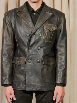Kai Cenat VIVET Debut New York Fashion Week 2026 Distressed Double-Breasted Leather Blazer front view