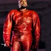 Kanye West Night Two YE’s Homecoming Show Chicago Custom Red Leather Tracksuit front view