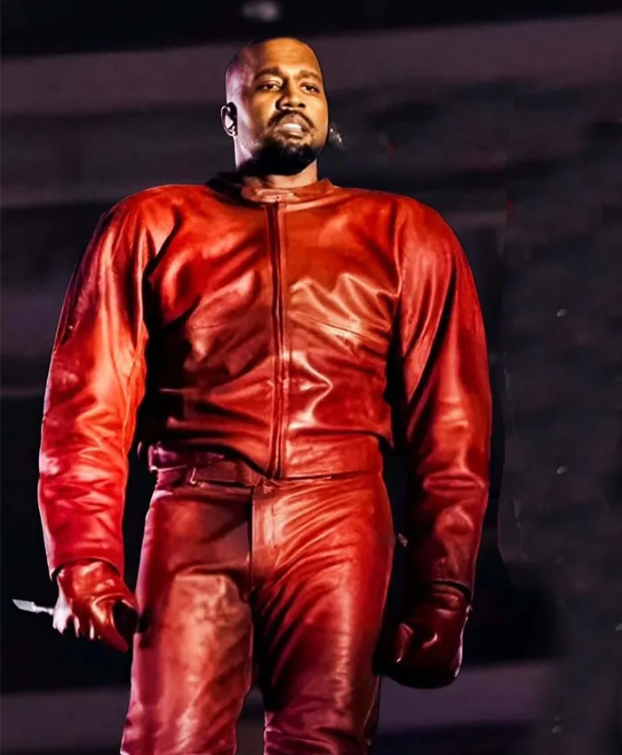 Kanye West Night Two YE’s Homecoming Show Chicago Custom Red Leather Tracksuit front view