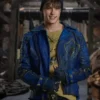 King Ben Movie Descendants 2 Mitchell Hope Biker Blue Leather Jacket front view