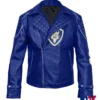 King Ben Movie Descendants 2 Mitchell Hope Blue Biker Leather Jacket front view