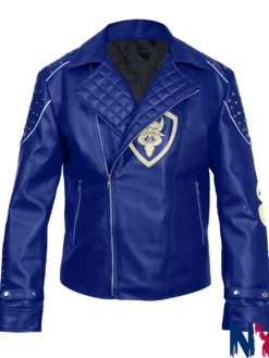 King Ben Movie Descendants 2 Mitchell Hope Blue Biker Leather Jacket front view