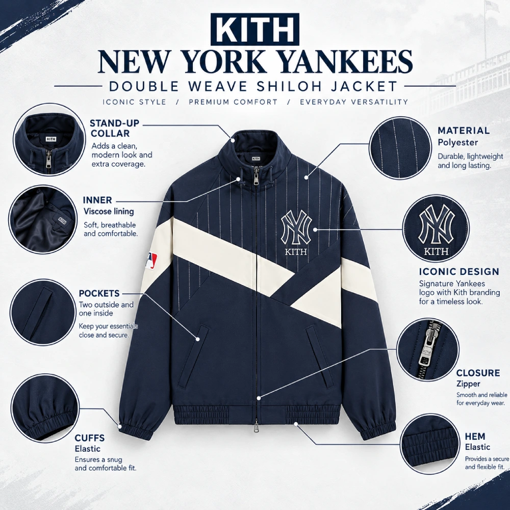 Kith New York Yankees Double Weave Shiloh Jacket Infographic