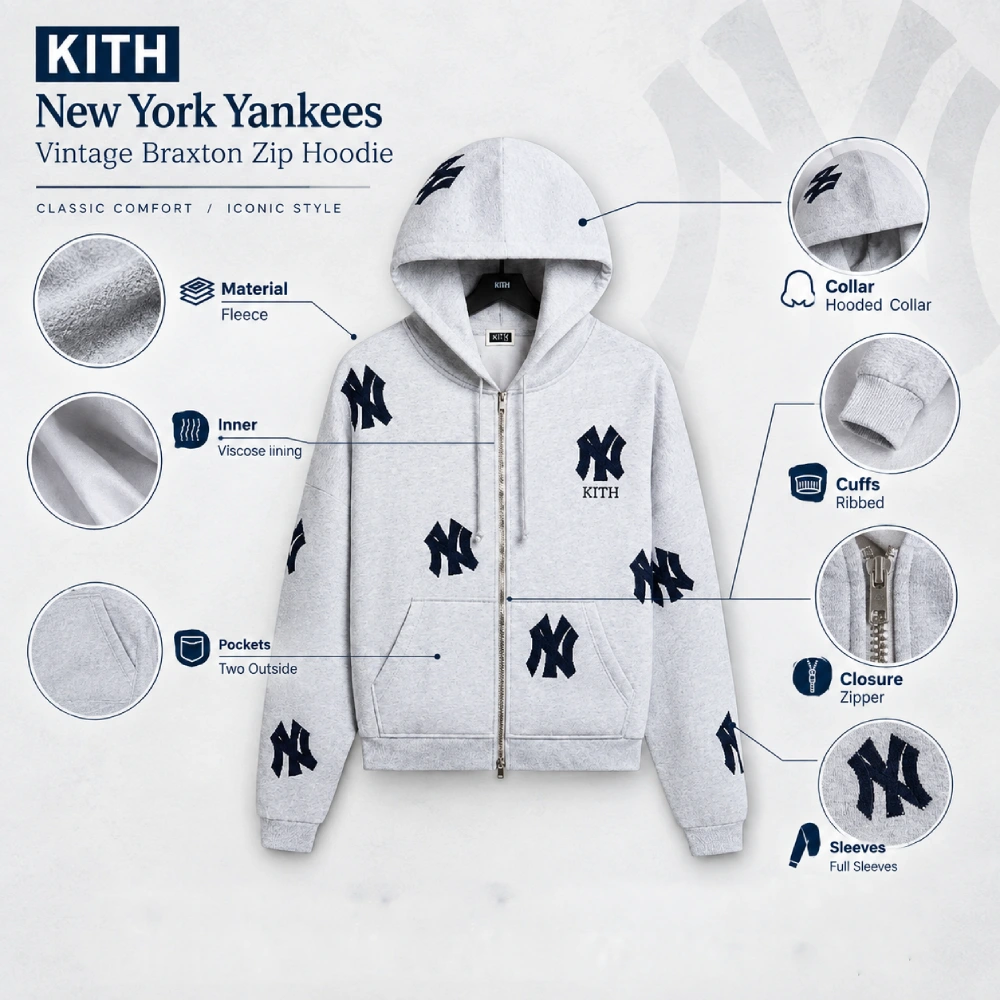Kith New York Yankees Vintage Braxton Zip Hoodie