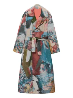 Lauryn Hill Kai Cenat 2026 Vivet Fashion Show Café De La Jacquard Multicolor Cotton Overcoat front view