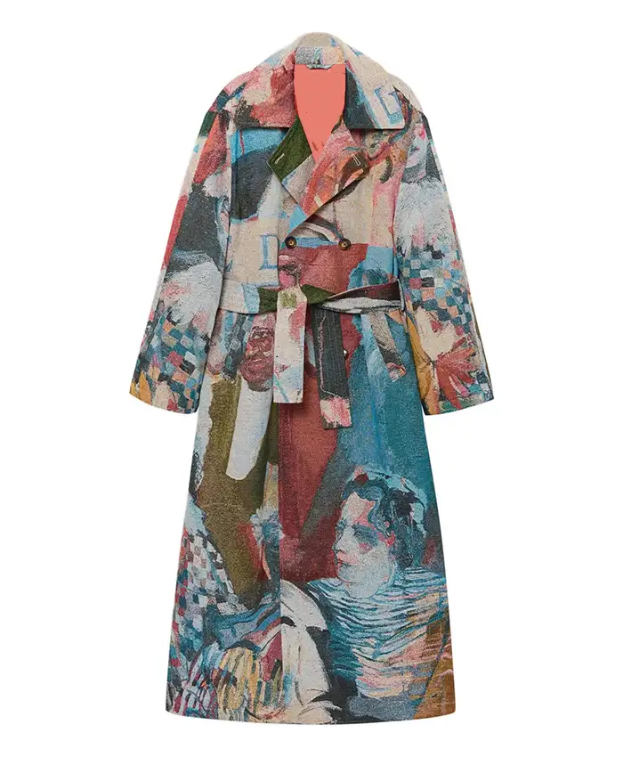 Lauryn Hill Kai Cenat 2026 Vivet Fashion Show Café De La Jacquard Multicolor Cotton Overcoat front view