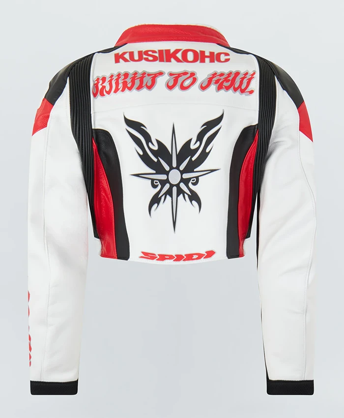 Lauryn Hill Kai Cenat Vivet Fashion Show 2026 KUSIKOHC Spidi Burn Cropped Rider Jacket back view