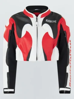 Lauryn Hill Kai Cenat Vivet Fashion Show 2026 KUSIKOHC Spidi Burn Cropped Rider Jacket front view