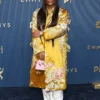 Law Roach 78th Primetime Emmy Awards Satin Floral-Embroidered Golden Trench Coat front view