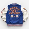 Legend NBA Carmelo Anthony 2026 New York City Blue And White Varsity Jacket back view
